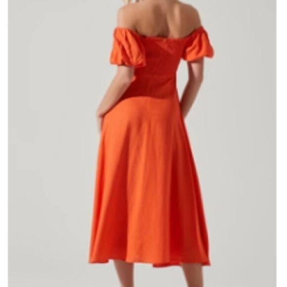 ASTR the Label Off Shoulder Puff Sleeve Midi Dress in Orange NWT Size xs - Picture 5 of 10
